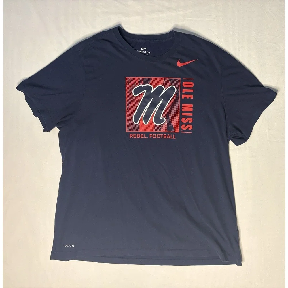 Nike Dri Fit Ole Miss Rebels Football T Shirt Men's Size 3XL Blue Short Sleeve